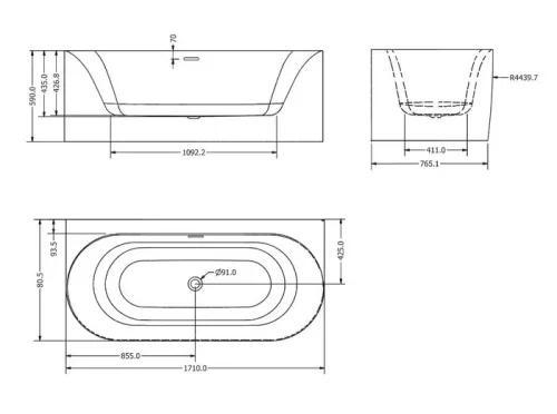 Kád, Aquatrend W-bath Harmony félszabadonálló kád 170x80,5
