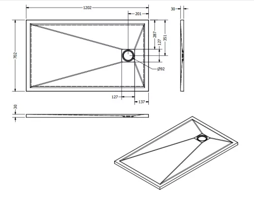 Zuhanytálca, West Zara 70x120 cm, black