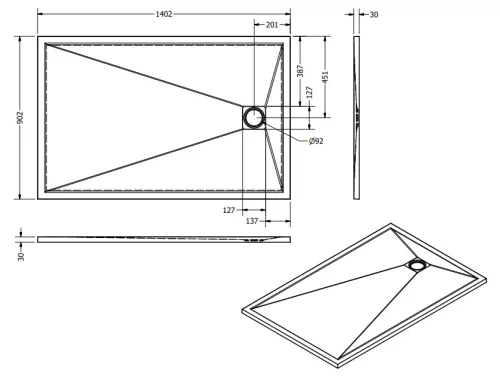 Zuhanytálca, West Zara 90x140 cm, black