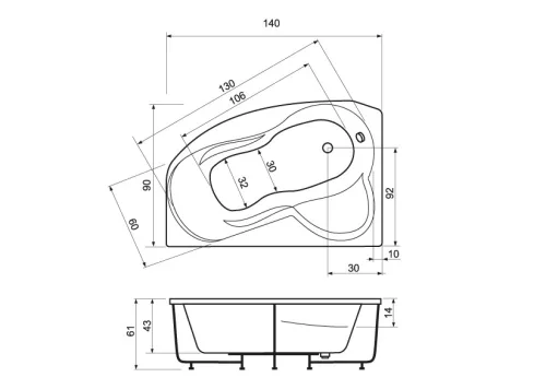 Kád, Aquatrend W-Bath Ana 140x90, balos
