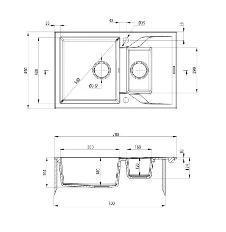 Mosogatótálca, Deante Andante 1,5 medencés, gránit, csepegtetővel, bézs ZQN_5513