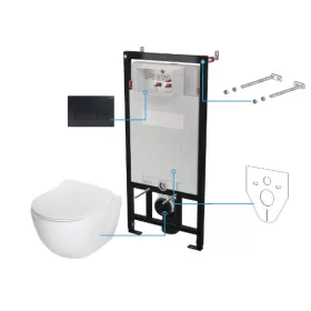   Öblítőtartály, Deante Peonia falsík alatti öblítőtartály+wc+wc ülőke+nyomólap, fehér CDEN6ZPW