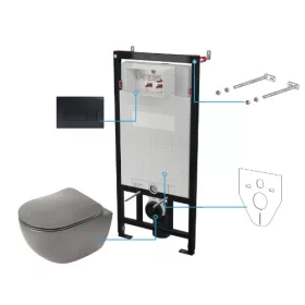   Öblítőtartály, Deante Peonia falsík alatti+wc+wc ülőke+nyomólap,antracit/titanium CDENDZPW