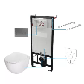   Öblítőtartály, Deante Peonia falsík alatti+wc+wc ülőke+nyomólap, fehér CDET6ZPW