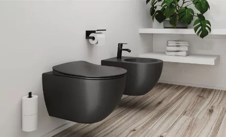WC, Deante Peonia fali Wc csésze, perem nélküli, antracit/titanium CDE_DZPW
