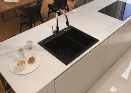 Mosogatótálca, Deante Eridan 1,5 medencés, gránit mosogató, grafit metál ZQE_G503