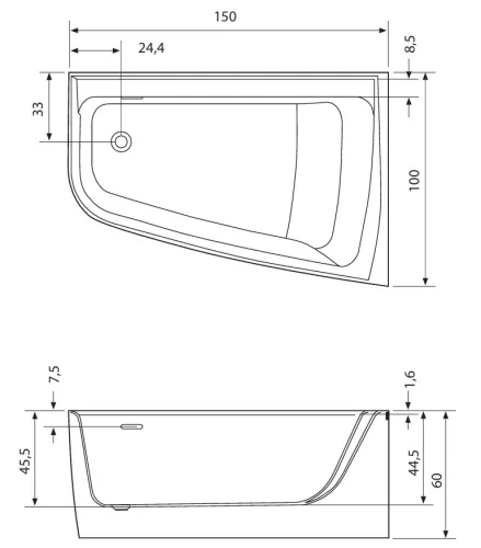 Kád, Aquatrend W-Bath Melody jobbos 150x100