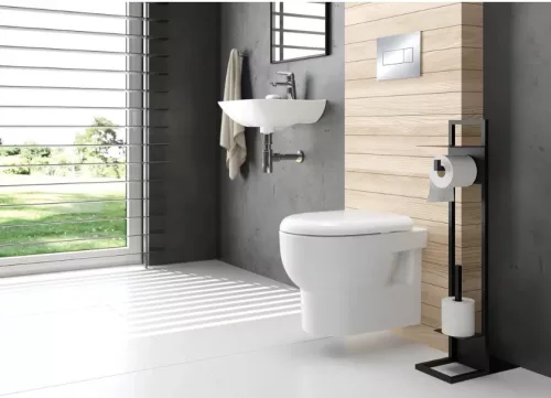 WC papír tartó, Deante Mokko wc papír tartó állvány polccal, fekete ADM_N242
